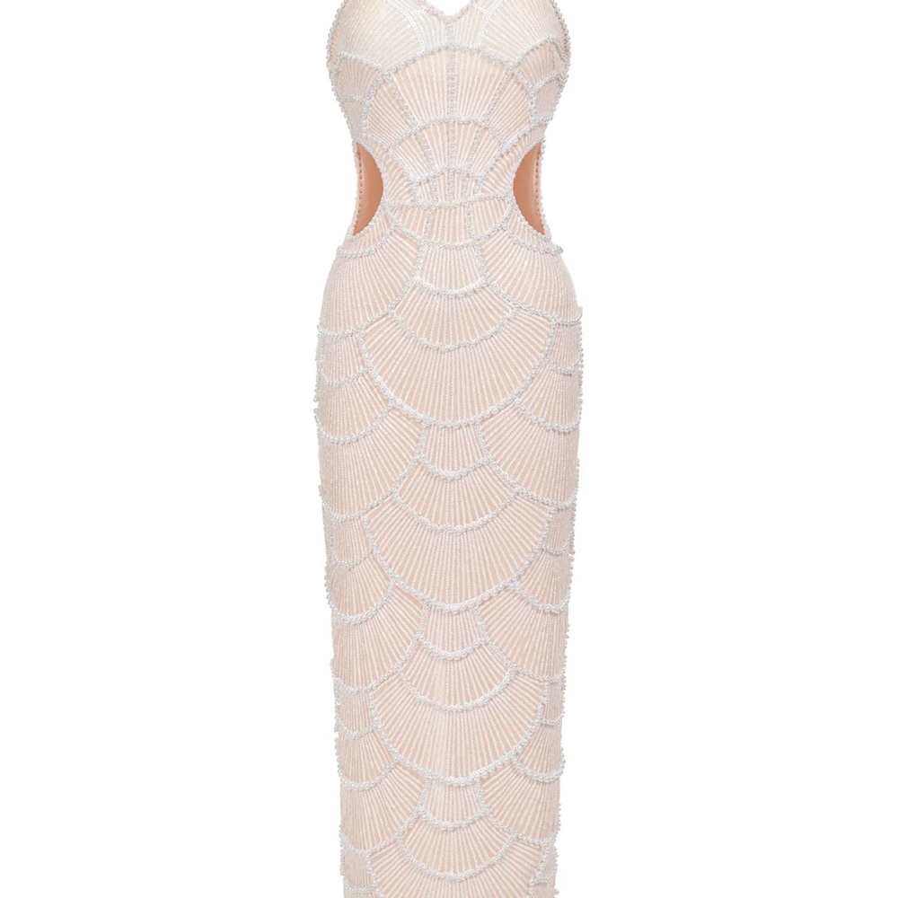 Pearl Sequin Midi Dress with Cut-Outs